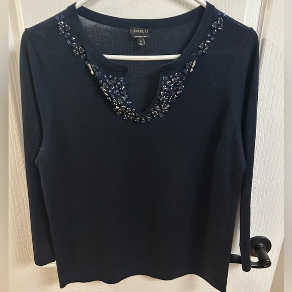 Talbots Sweaters - Talbots Midnight Blue Beaded Blouse